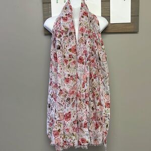 Marcus Adler New York Floral Large White Fashion Scarf with Frayed Edges- OS